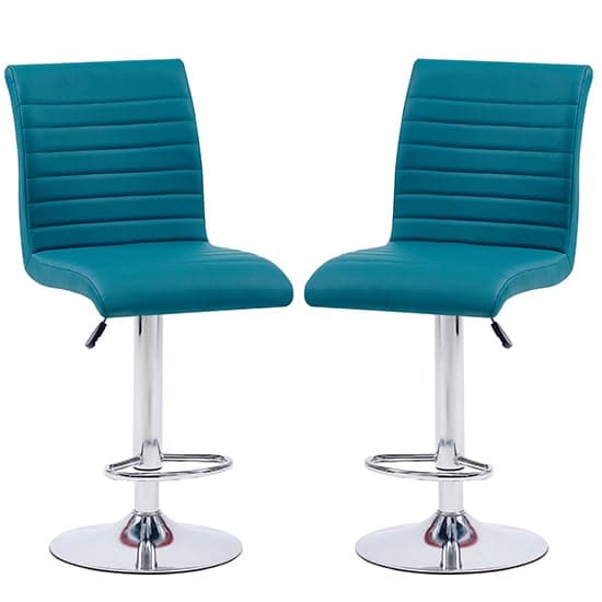 Rifle Teal Faux Leather Bar Stools With Chrome Base In Pair