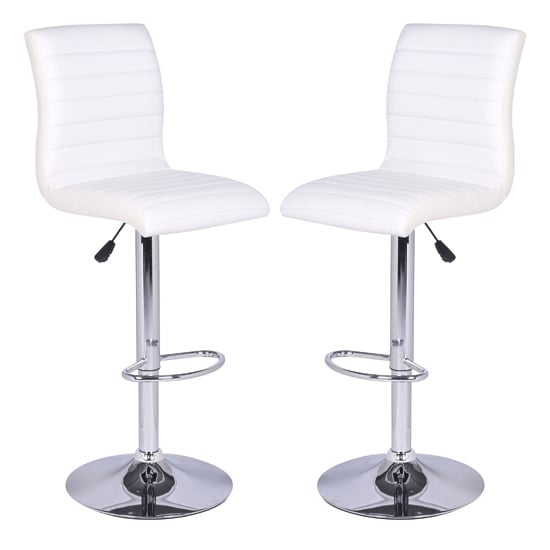 Rifle White Faux Leather Bar Stools With Chrome Base In Pair