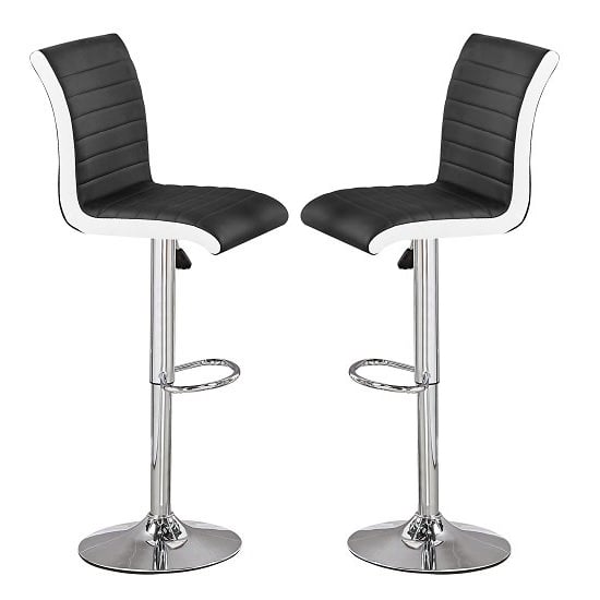 Riga Black And White Faux Leather Bar Stools In Pair