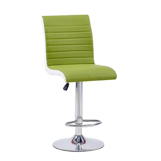 Riga Faux Leather Bar Stool In Green And White With Chrome Base