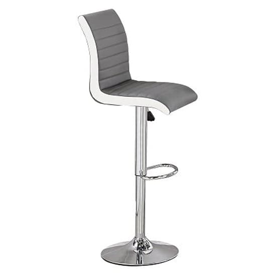 Riga Faux Leather Bar Stool In Grey And White With Chrome Base