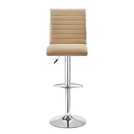 Riga Faux Leather Bar Stool In Taupe And White With Chrome Base