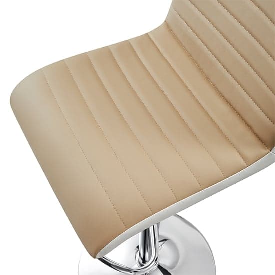 Riga Faux Leather Bar Stool In Taupe And White With Chrome Base