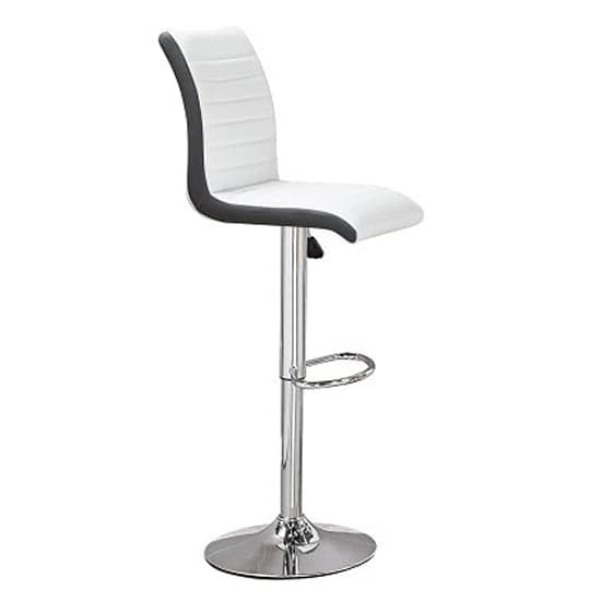 Riga Faux Leather Bar Stool In White And Black With Chrome Base