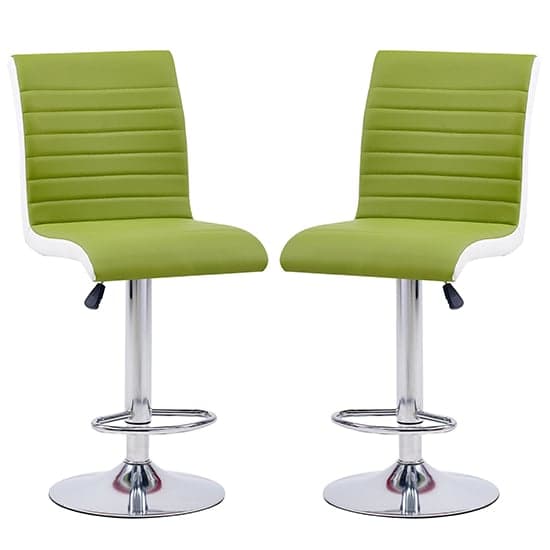 Riga Green And White Faux Leather Bar Stools In Pair