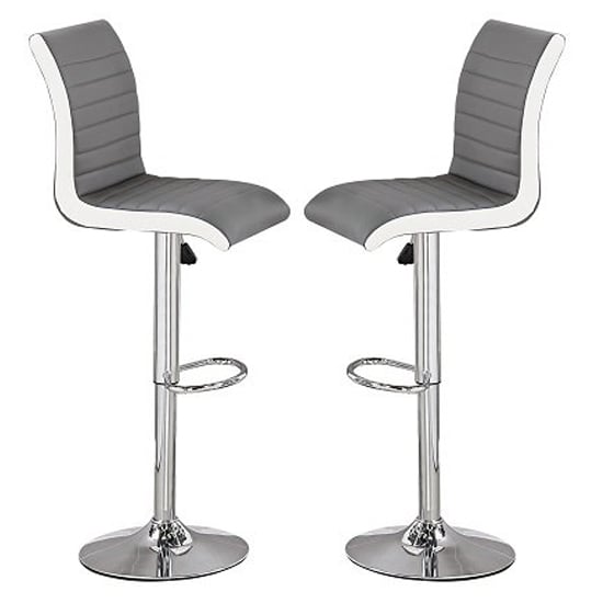 Riga Grey And White Faux Leather Bar Stools In Pair