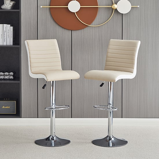 Riga Taupe And White Faux Leather Bar Stools In Pair