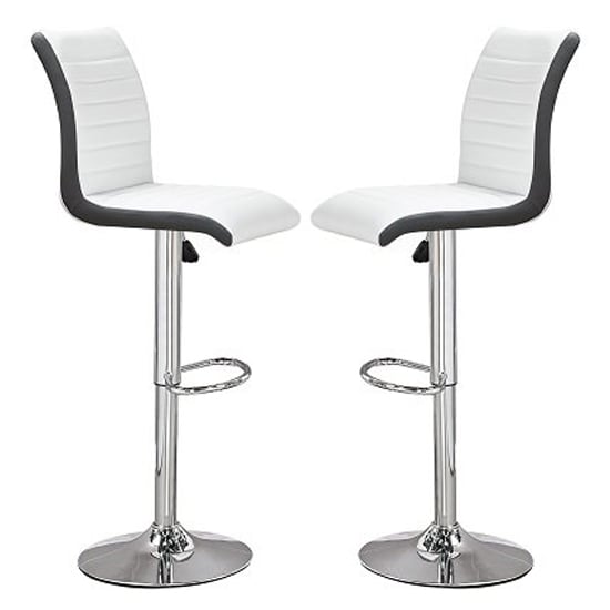 Riga White And Black Faux Leather Bar Stools In Pair