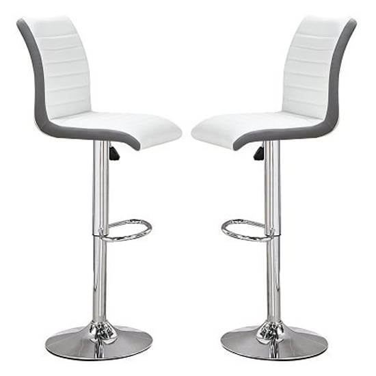 Riga White And Grey Faux Leather Bar Stools In Pair