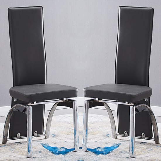 Rimouski Black Faux Leather Dining Chairs With Chrome Legs In Pair