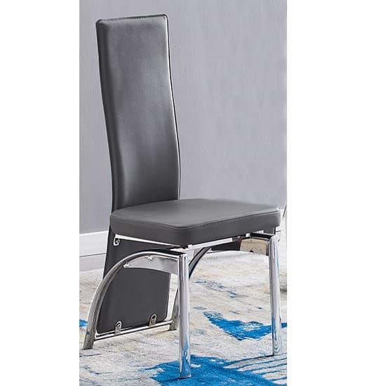 Rimouski Faux Leather Dining Chair In Grey With Chrome Legs