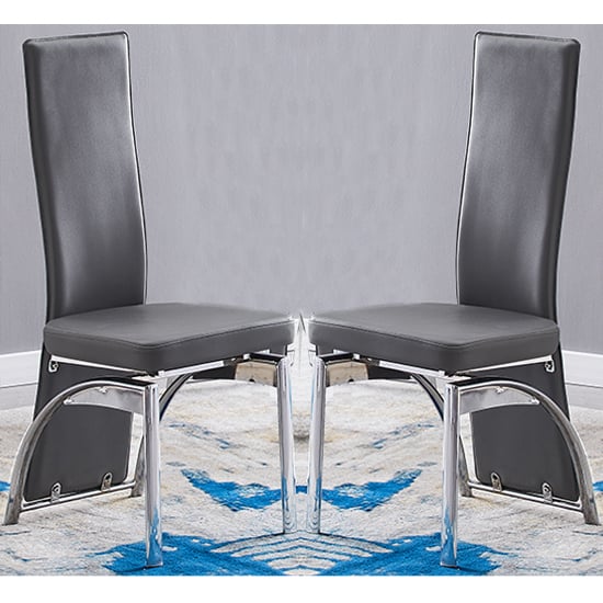 Rimouski Grey Faux Leather Dining Chairs With Chrome Legs In Pair