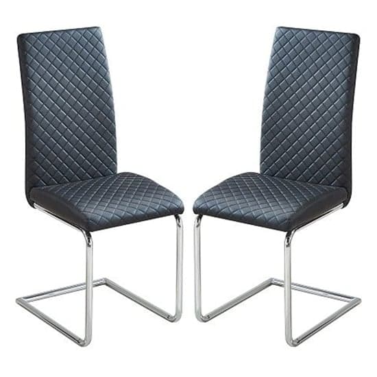 Rinks Black Faux Leather Dining Chairs With Chrome Legs In Pair