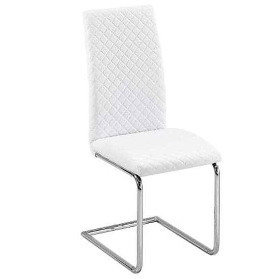 Rinks Faux Leather Dining Chair In White With Chrome Legs