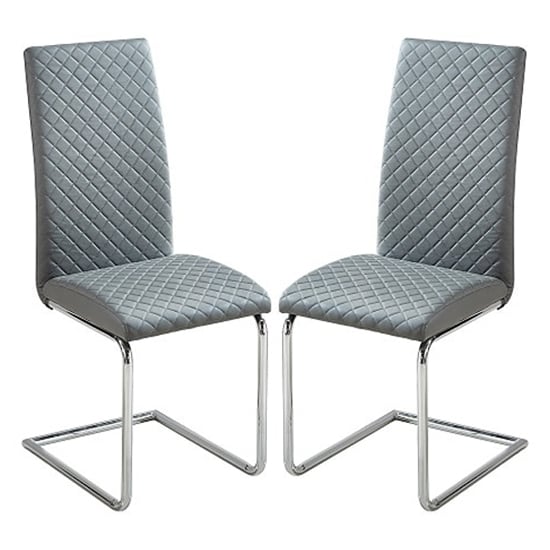 Rinks Grey Faux Leather Dining Chairs With Chrome Legs In Pair