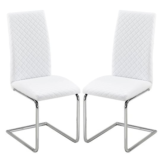 Rinks White Faux Leather Dining Chairs With Chrome Legs In Pair