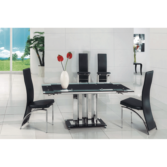 Riverhead Black Extending Glass Dining Table And 4 Rimouski Chairs