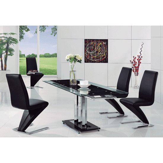 Riverhead Black Extending Glass Dining Table And 6 Z Dining Chairs