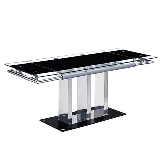 Riverhead Extending Black Glass Dining Table With Chrome Supports