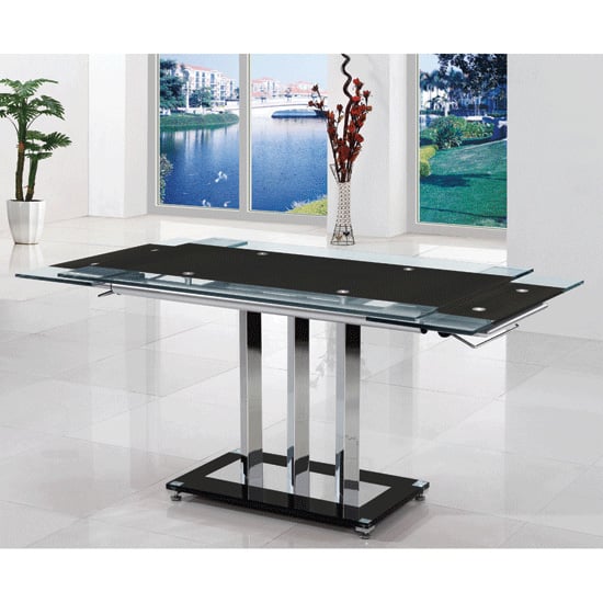 Riverhead Extending Black Glass Dining Table With Chrome Supports