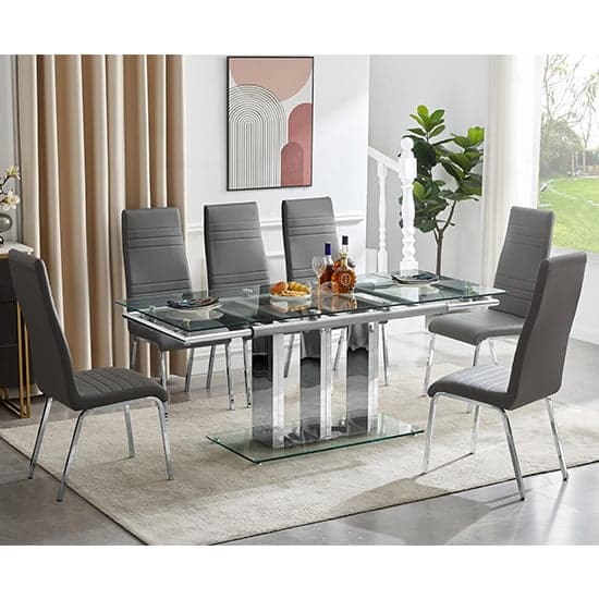 Riverhead Extending Clear Glass Dining Table With Chrome Supports