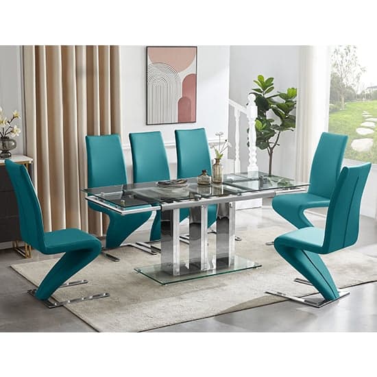 Riverhead Extending Clear Glass Dining Table With Chrome Supports