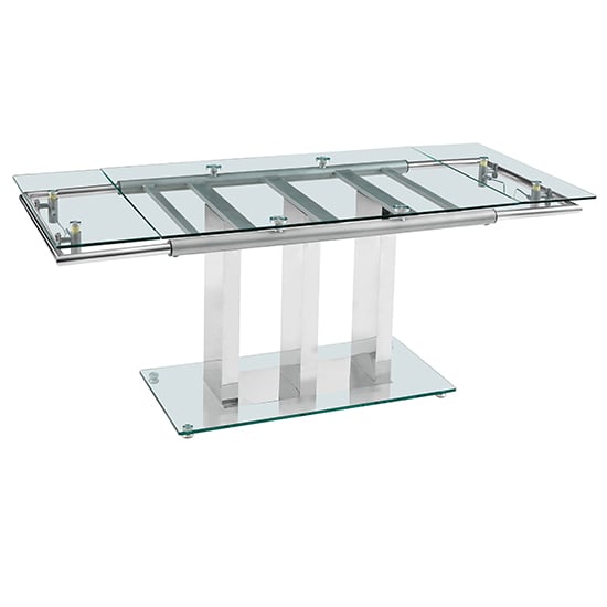 Riverhead Extending Clear Glass Dining Table With Chrome Supports