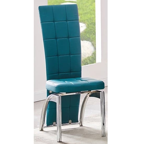 Riverton Faux Leather Dining Chair In Teal With Chrome Legs