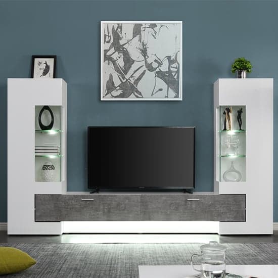 Santa Entertainment Unit In White Gloss And Concrete Effect