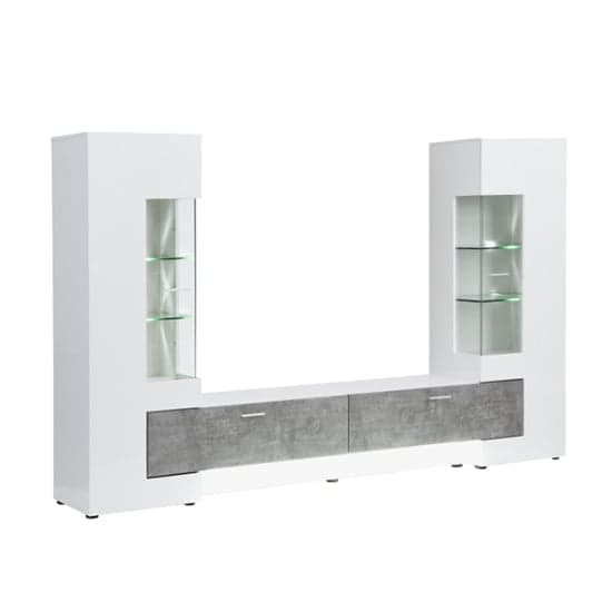 Santa Entertainment Unit In White Gloss And Concrete Effect