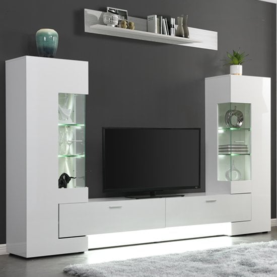 Santa Entertainment Unit In White High Gloss With LED Lights