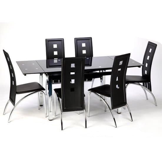 Sarnia Extending Black Glass Dining Table With Chrome Legs