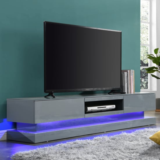 Scott High Gloss TV Stand In Mid Grey And Multi LED Lighting