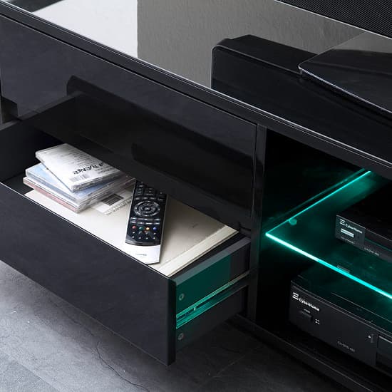 Seville High Gloss TV Stand In Black With Multi LED Lighting