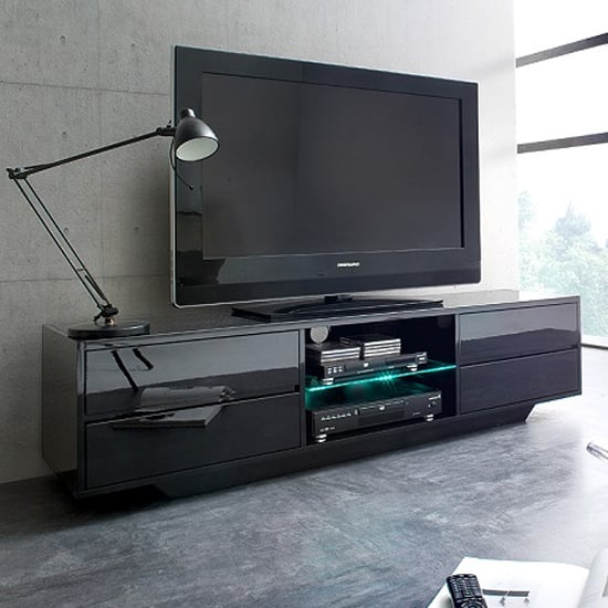 Seville High Gloss TV Stand In Black With Multi LED Lighting