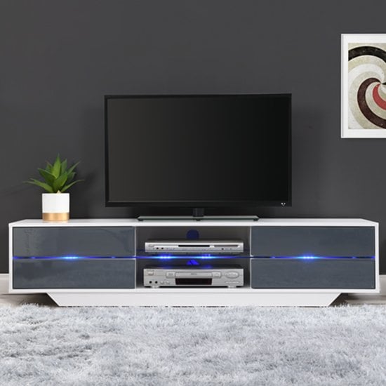 Seville High Gloss TV Stand In Grey With Multi LED Lighting