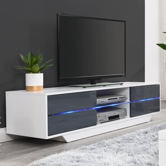 Seville High Gloss TV Stand In Grey With Multi LED Lighting