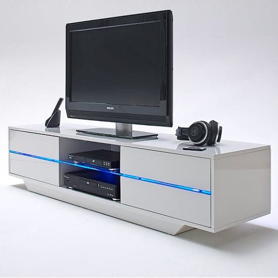 Seville High Gloss TV Stand In White With Multi LED Lighting