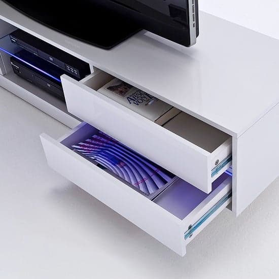 Seville High Gloss TV Stand In White With Multi LED Lighting