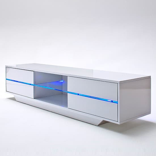 Seville High Gloss TV Stand In White With Multi LED Lighting