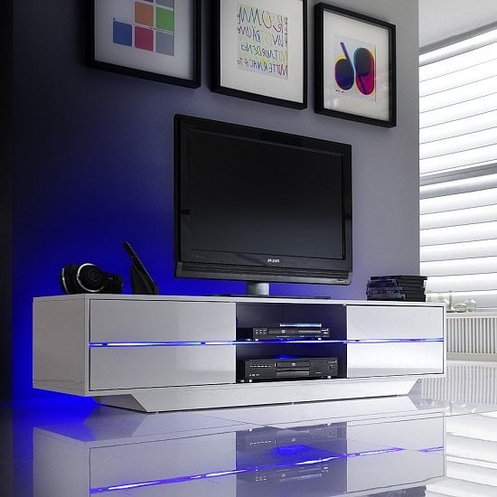 Seville High Gloss TV Stand In White With Multi LED Lighting