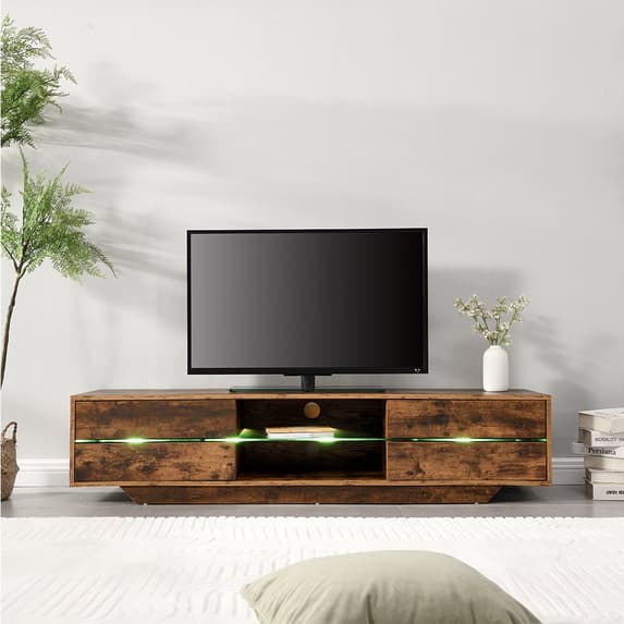 Seville Wooden TV Stand In Rustic Oak With Multi LED Lighting