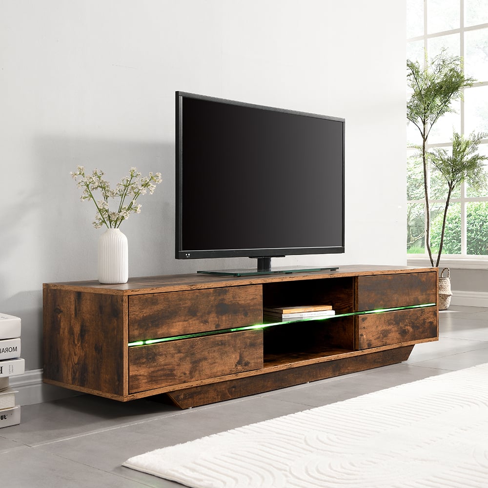 Seville Wooden TV Stand In Rustic Oak With Multi LED Lighting