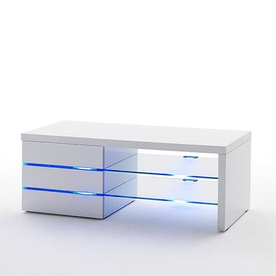 Solana High Gloss TV Stand In White With LED Lighting