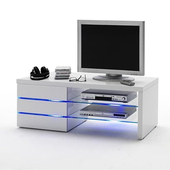 Solana High Gloss TV Stand In White With LED Lighting