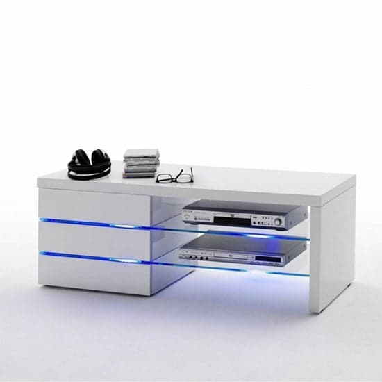 Solana High Gloss TV Stand In White With LED Lighting