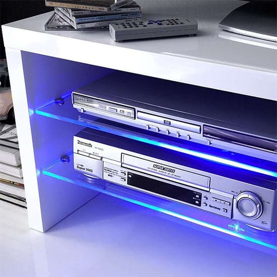 Solana High Gloss TV Stand In White With LED Lighting