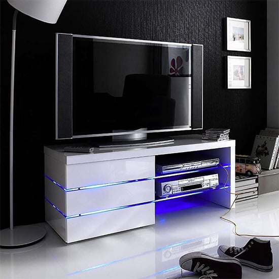 Solana High Gloss TV Stand In White With LED Lighting