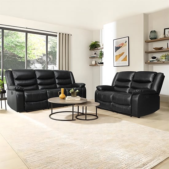 Sorrento 3+2 Bonded Leather Recliner Sofa Set In Black