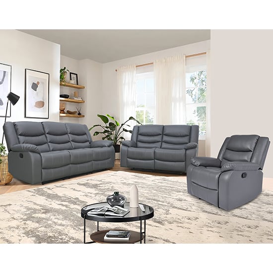 Sorrento 3+2+1 Bonded Leather Recliner Sofa Set In Dark Grey